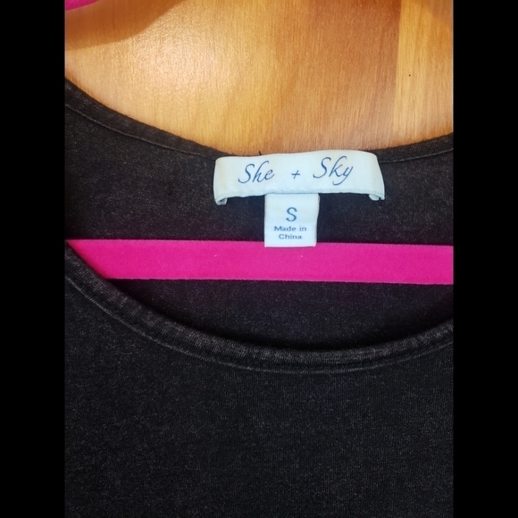 She+Sky Grey Acid Wash Open Shoulder T-shirt Dress - Picture 3 of 6